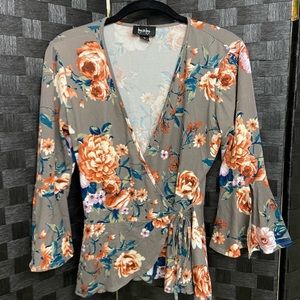 By and By Floral Wrap Top